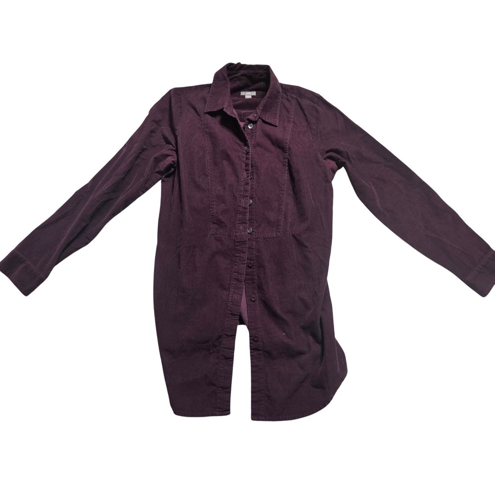 JJill Womens Small Purple Corduroy Tunic Shirt 100% Cotton Button Up Long Sleeve